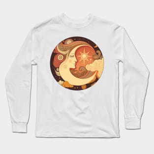Celestial Moon Retro 70s Long Sleeve T-Shirt